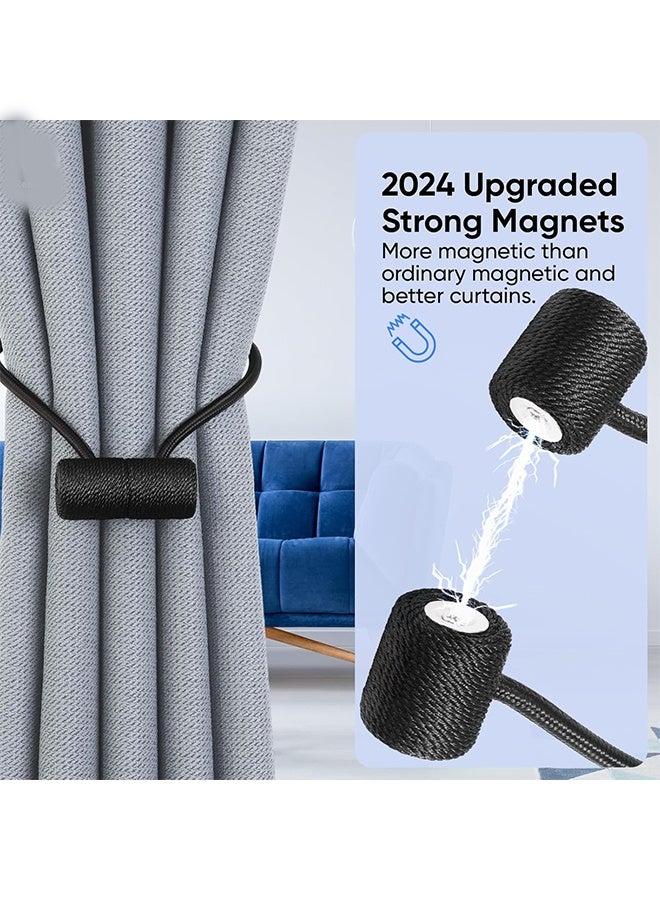 واي جيه مشابك برباط ستارة مغناطيسية ، 2 قطعة تثبيت الستائر ، أربطة الستائر مع مغناطيس أكبر مطور ، تثبيت ستارة مغناطيسية مزخرفة لمعالجة التعتيم / النوافذ الشفافة ، مكتب منزلي ، أسود - Image 3