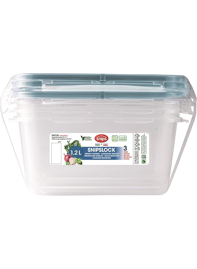 Snips Rectangular Plastic Food Container Set 3 Pieces, 18.4 X 13.8 X 12 Cm Size, 0.6 Liter Capacity - Image 5