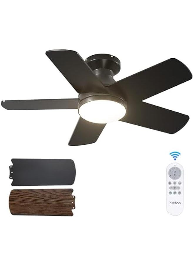 Arabest Low Profile 32-inch Ceiling Fan with Remote Control and Light, Reversible Blades, Dimmable, Quiet Operation for Bedroom or Outdoor Use, Flush Mount, Black Color.  - Image 1