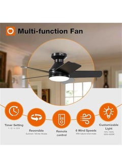Arabest Low Profile 32-inch Ceiling Fan with Remote Control and Light, Reversible Blades, Dimmable, Quiet Operation for Bedroom or Outdoor Use, Flush Mount, Black Color.  - Image 2