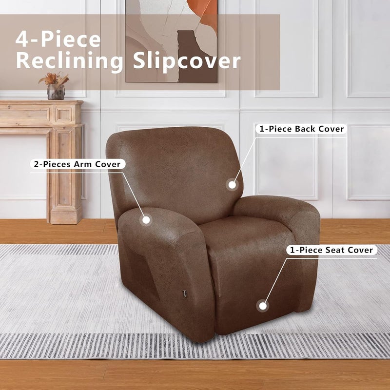 molasofa Leather Like Recliner Chair Covers - Large Lazy Boy Recliner Chair Covers for Reclining Chair 4 Pieces Washable Recliner Slip Covers That Stay in Place (Brown) - Image 4