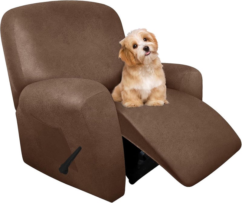 molasofa Leather Like Recliner Chair Covers - Large Lazy Boy Recliner Chair Covers for Reclining Chair 4 Pieces Washable Recliner Slip Covers That Stay in Place (Brown) - Image 1