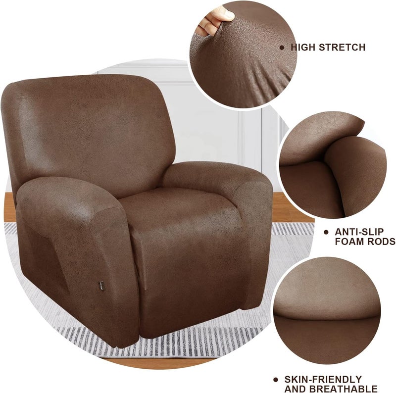 molasofa Leather Like Recliner Chair Covers - Large Lazy Boy Recliner Chair Covers for Reclining Chair 4 Pieces Washable Recliner Slip Covers That Stay in Place (Brown) - Image 5