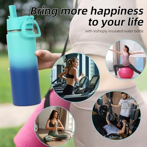 Volhoply 20oz Insulated Stainless Steel Water Bottle With Straw Lid Bulk 4 Pack,Kids Double Wall Vacuum Cups With Handle,Reusable Outdoor Sports Metal Bottles,Travel Flask Keep Cold(Green Blue,4) - Image 5