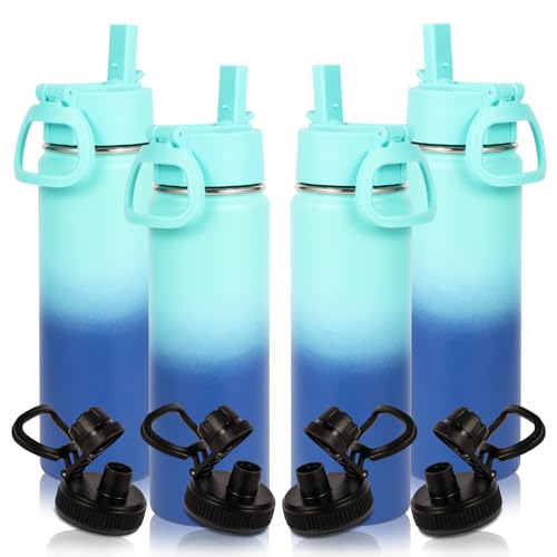 Volhoply 20oz Insulated Stainless Steel Water Bottle With Straw Lid Bulk 4 Pack,Kids Double Wall Vacuum Cups With Handle,Reusable Outdoor Sports Metal Bottles,Travel Flask Keep Cold(Green Blue,4) - Image 1
