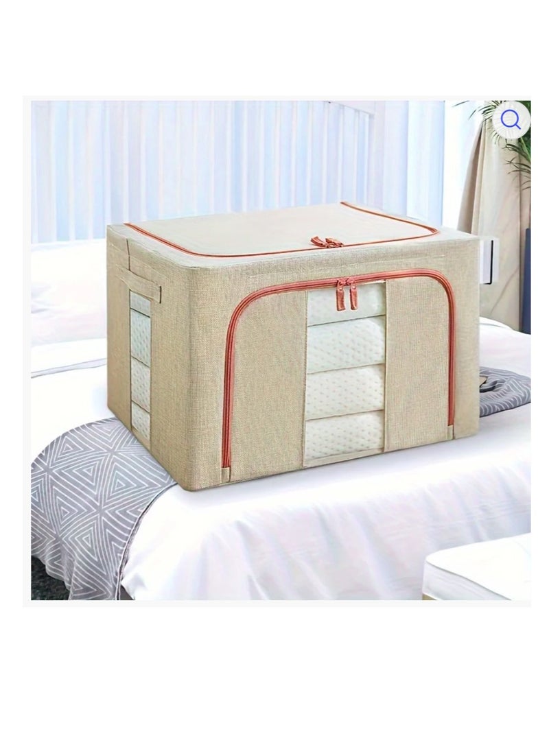 إيباسكت شنطة تخزين بقوائم معدن شنطة تخزين بسعة100 لتر لتخزين كافة الملابس والبطاطين والمفروشات مصنوعة من خامات عالية الجودة لضمان الاستخدام اطول مدة ممكنة(بيج) - Image 1