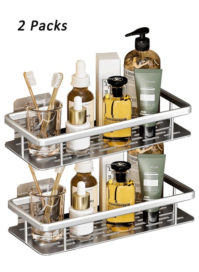 Aluminum Shower Caddy, Adhesive Shower Shelves, 2 Pack, No Drill Wall Mount Rustproof Premium Organizer for Bathroom, Kitchen, Silver - Image 2