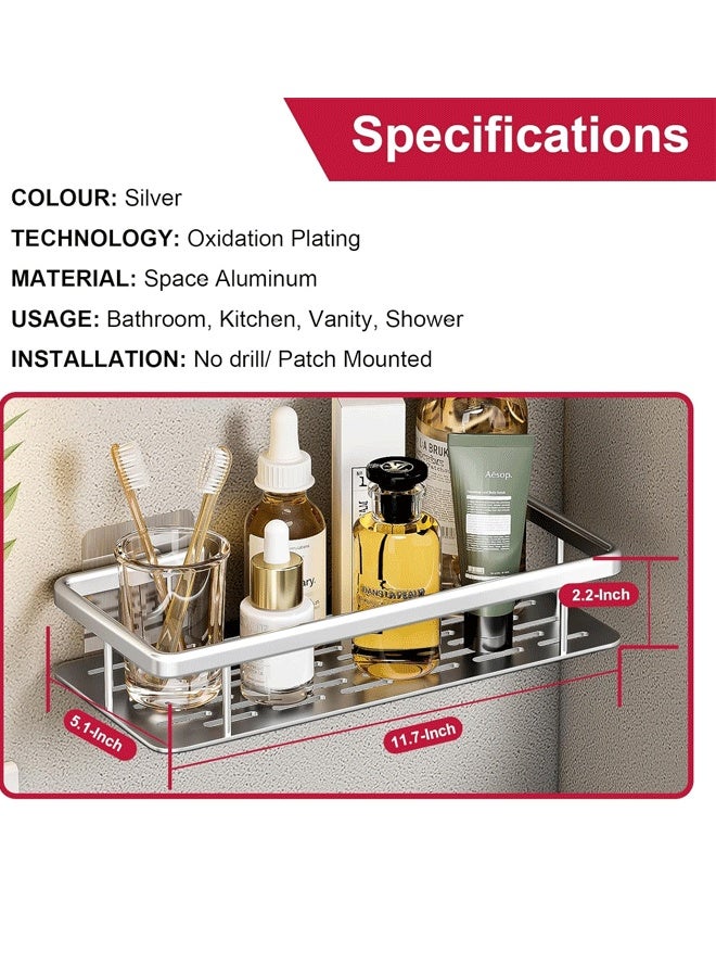 Aluminum Shower Caddy, Adhesive Shower Shelves, 2 Pack, No Drill Wall Mount Rustproof Premium Organizer for Bathroom, Kitchen, Silver - Image 4