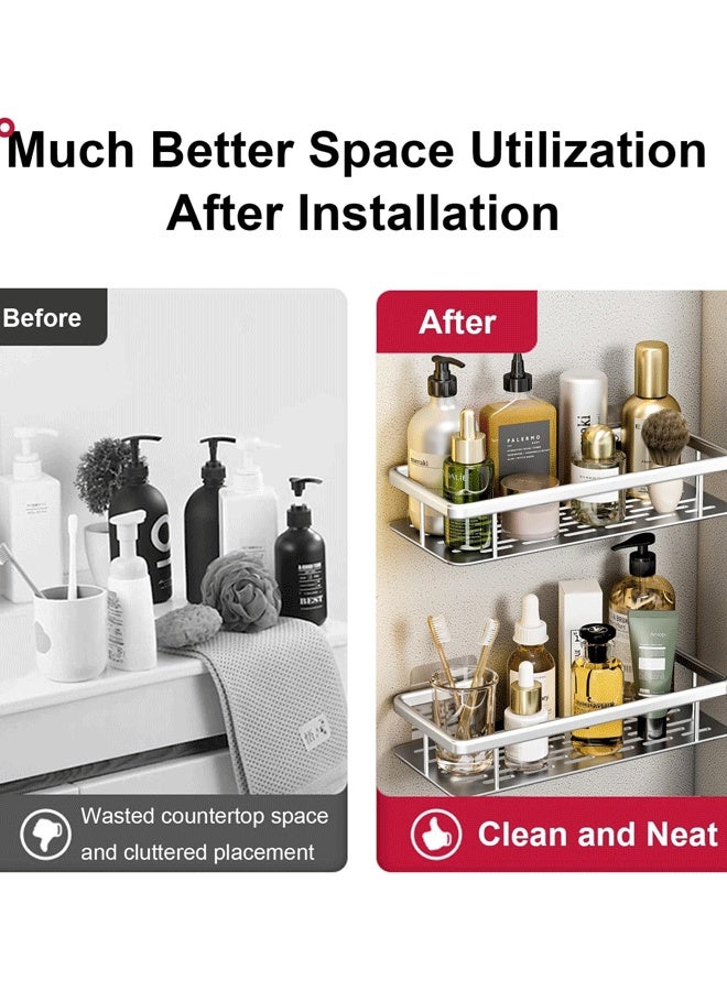 Aluminum Shower Caddy, Adhesive Shower Shelves, 2 Pack, No Drill Wall Mount Rustproof Premium Organizer for Bathroom, Kitchen, Silver - Image 5