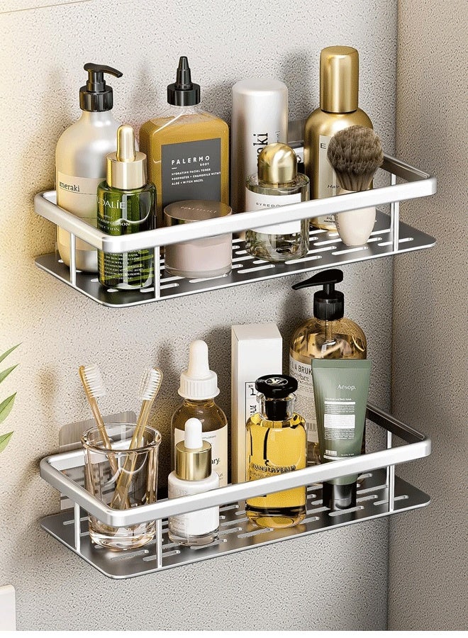 Aluminum Shower Caddy, Adhesive Shower Shelves, 2 Pack, No Drill Wall Mount Rustproof Premium Organizer for Bathroom, Kitchen, Silver - Image 1