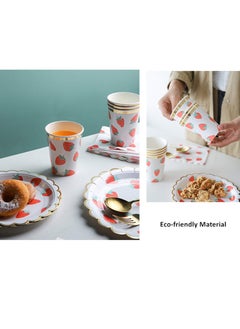 KASTWAVE Strawberry Party Tableware Set, Party Decorations Disposable Dinnerware Set Including Plates,Napkins,Straws and Cups for Fruit Theme Birthday Party Table Decoration Supplies,Serves 10 Guest  - Image 3