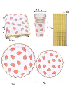 KASTWAVE Strawberry Party Tableware Set, Party Decorations Disposable Dinnerware Set Including Plates,Napkins,Straws and Cups for Fruit Theme Birthday Party Table Decoration Supplies,Serves 10 Guest  - Image 2