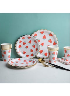 KASTWAVE Strawberry Party Tableware Set, Party Decorations Disposable Dinnerware Set Including Plates,Napkins,Straws and Cups for Fruit Theme Birthday Party Table Decoration Supplies,Serves 10 Guest  - Image 5