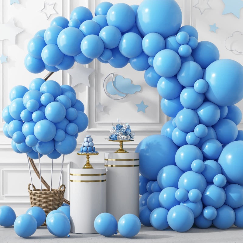 RUBFAC 129pcs Light Blue Balloons Different Sizes 18 12 10 5 Inch for Garland Arch, Sky Blue Balloons for Birthday Gender Reveal Baby Shower Party Decoration - Image 1