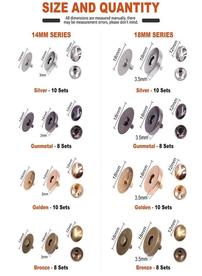 Tanstic 72 Sets 14mm and 18mm 4 Color Round Magnetic Snap Sets, Strong Magnetic Button Clasps Double-Sided Magnetic Leather Snaps for Clothes, Jackets, Jeans Wears, Bracelets, DIY Craft Sets - Image 2