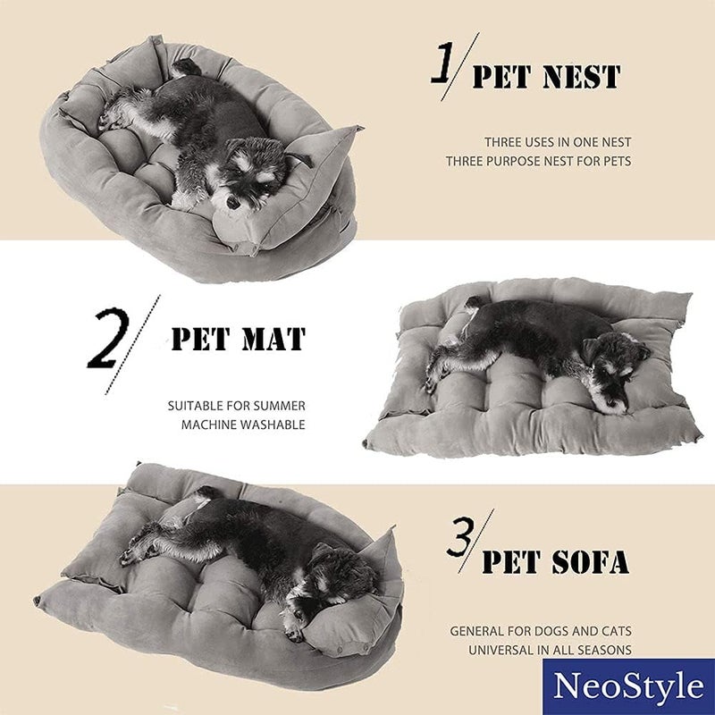 Neostyle 3 in 1 Dog Bed Pet Bed Kennel,Dog Bed Dog Sofa Multifunctional Deformation Pet Nest Comfortable Dog Cushion,One Pad for Three Uses Sofa Cushion (L, Grey) - Image 2