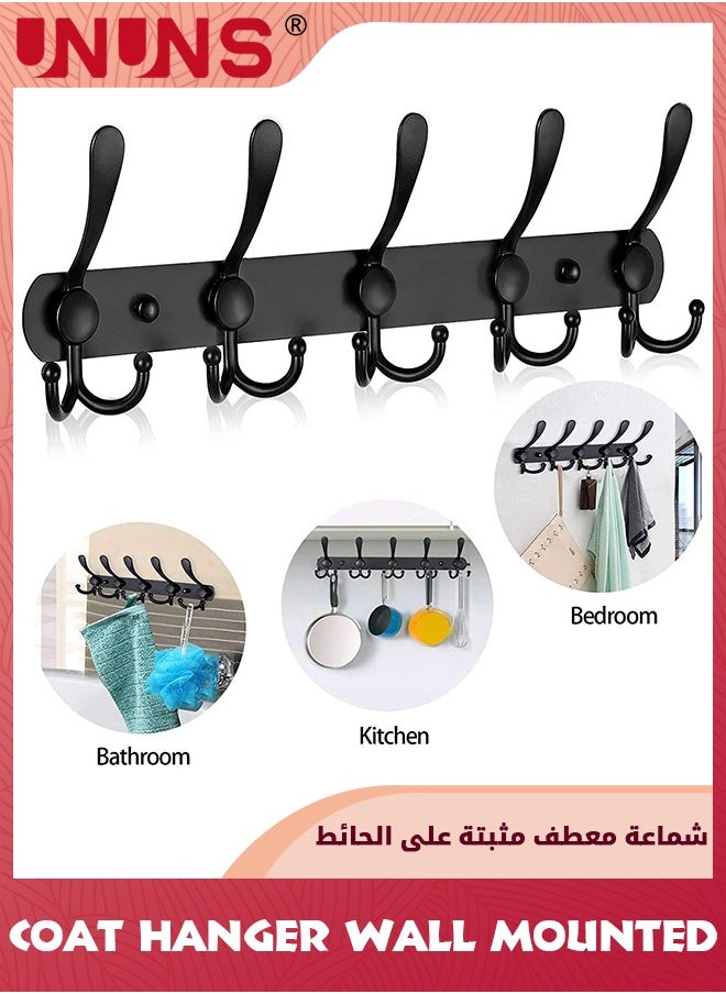 UNUNS خطافات المعاطف المثبتة على الحائط، 5 خطافات رفوف من الفولاذ المقاوم للصدأ شديدة التحمل، حامل معدني متعدد الأغراض بطول 45 سم لتعليق الملابس والقبعات والمناشف وأردية الحمام وغرفة النوم والمدخل والمطبخ، أسود  - Image 5
