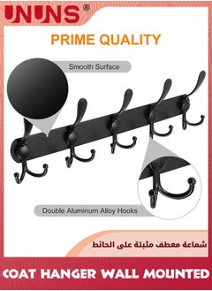 UNUNS Wall Mounted Coat Hooks,5 Tri Heavy Duty Stainless Steel Rack Hooks,45cm Multi-Purpose Metal Rack Hanger For Clothers Hat Towel Robes,Suitable Bedroom Bathroom Entryway Kitchen,Black  - Image 2