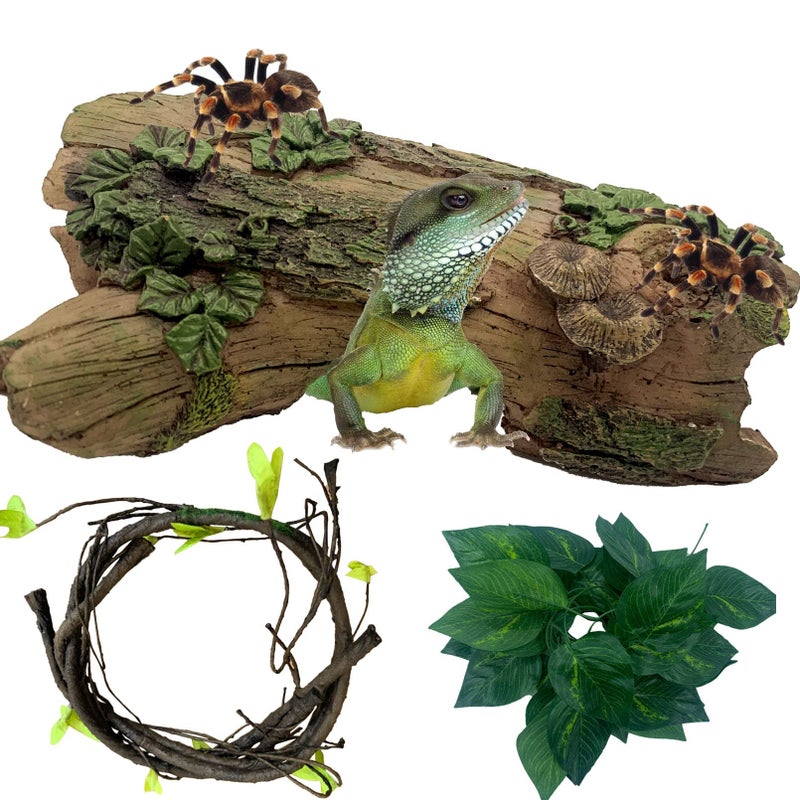 MUYG Resin Reptiles Hollow Tree Trunk Habitat Decor Reptile Log Hides Caves Bearded Dragon Hideout Cave Bark Habitats Decoration Gecko Hut for Lizard Chameleon Crested Gecko Snake Spider (3Pcs) - Image 1