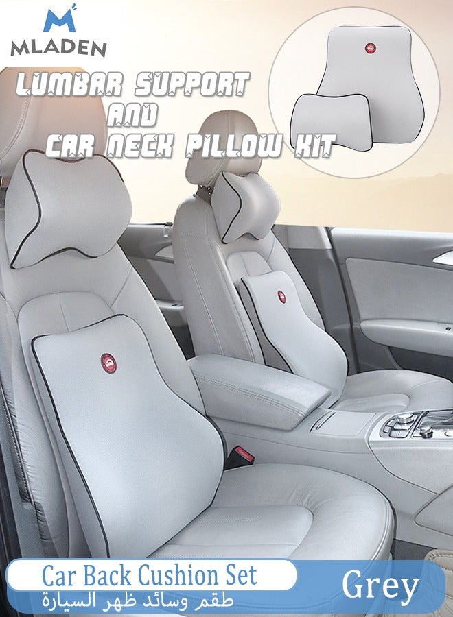 MLADEN وسادة ظهر السيارة لدعم أسفل الظهر ومجموعة وسادة رقبة السيارة من إسفنج الذاكرة وسادة مقعد مريحة لدعم أسفل الظهر ومسند رأس عنق الرحم مع حزام قابل للتعديل - Image 1