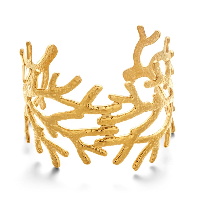 WOWORAMA Gold Coral Reef Cuff Bracelets for Women Hammered Wide Chunky Sea Coral Bracelet Irregular Boho Beach Shell Statement Bracelet - Image 1