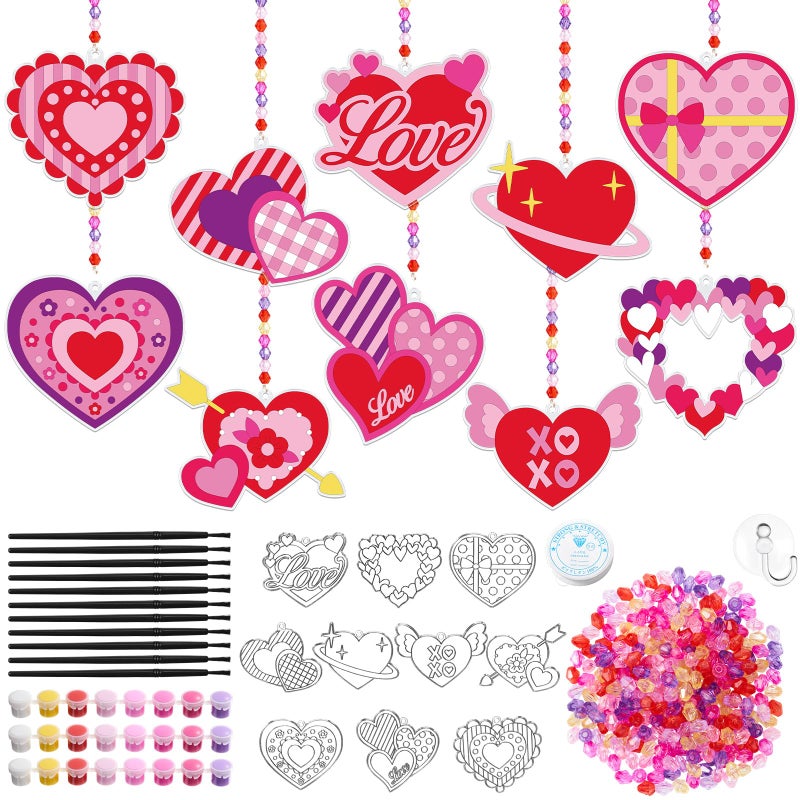 Dunzoom 30 Packs Valentine's Day Crafts, Heart Suncatcher Kit for Window Art, DIY Valentines Stained Glass Effect Painting Craft Kits, Classroom Valentine Gifts Party Favors Decorations - Image 1