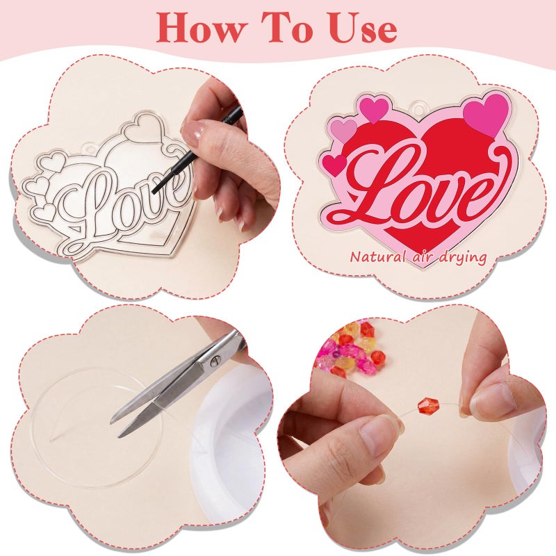 Dunzoom 30 Packs Valentine's Day Crafts, Heart Suncatcher Kit for Window Art, DIY Valentines Stained Glass Effect Painting Craft Kits, Classroom Valentine Gifts Party Favors Decorations - Image 3