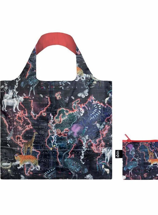 LOQI KW.WM Artist Kristjana S Williams Interiors Reusable Shopping Bag, Polyester, World Map, One Size - Image 2