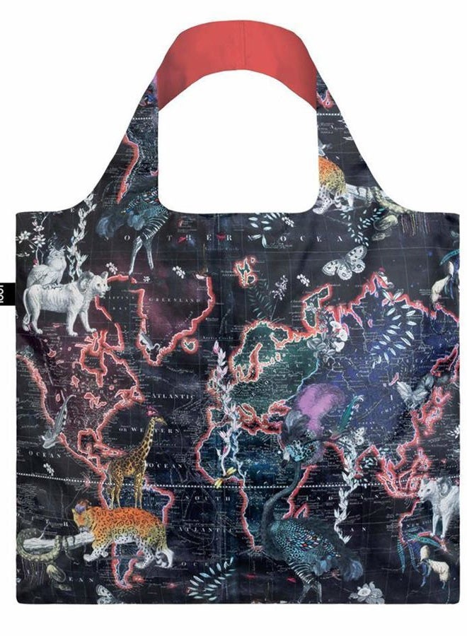 LOQI KW.WM Artist Kristjana S Williams Interiors Reusable Shopping Bag, Polyester, World Map, One Size - Image 1