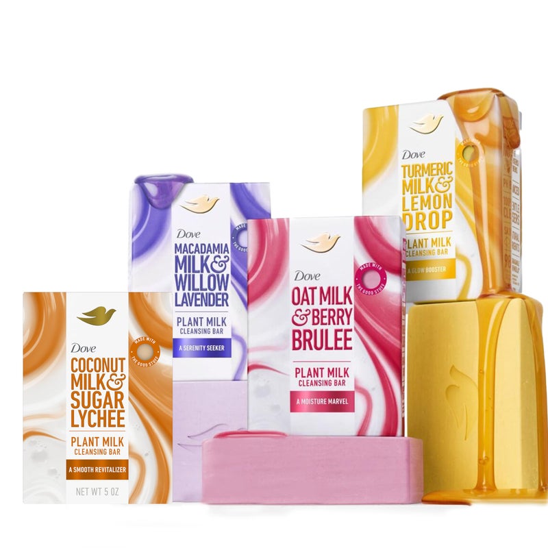 Dove صابون دوف لتنظيف البشرة بتركيبة حليب النبات - مجموعة متنوعة 4 لبشرة مرطبة، مع منظفات لطيفة، بدون منظفات كبريتات أو بارابين، تركيبة قابلة للتحلل بنسبة 98%، 5 أونصات - Image 1