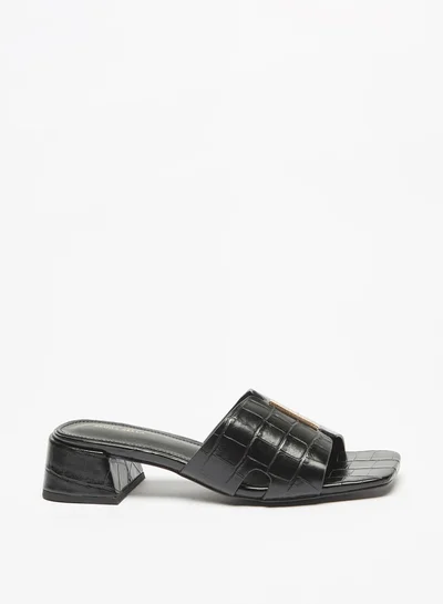 Flora Bella By Shoexpress Women Textured Slip-On Sandals with Metal Accent and Block Heels
