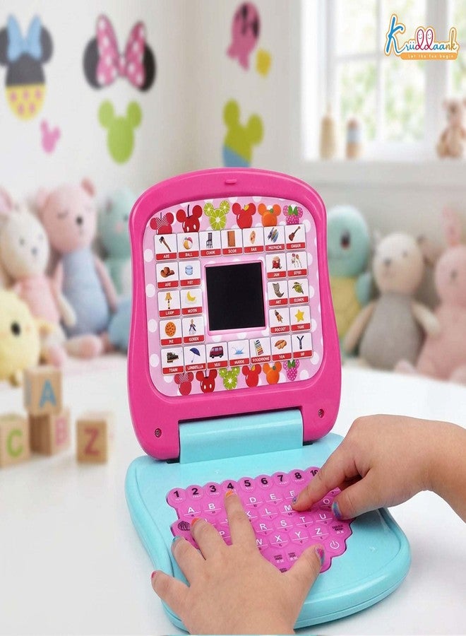 Kriiddaank Minnie Mouse Educational Laptop for Kids-Pink Learning Toy with Screen, Music, A-Z Alphabets & 1-10 Numbers Recognition,26 English Words Pronunciation - Safe Preschool Toy for 3+ Year Girls - Image 2
