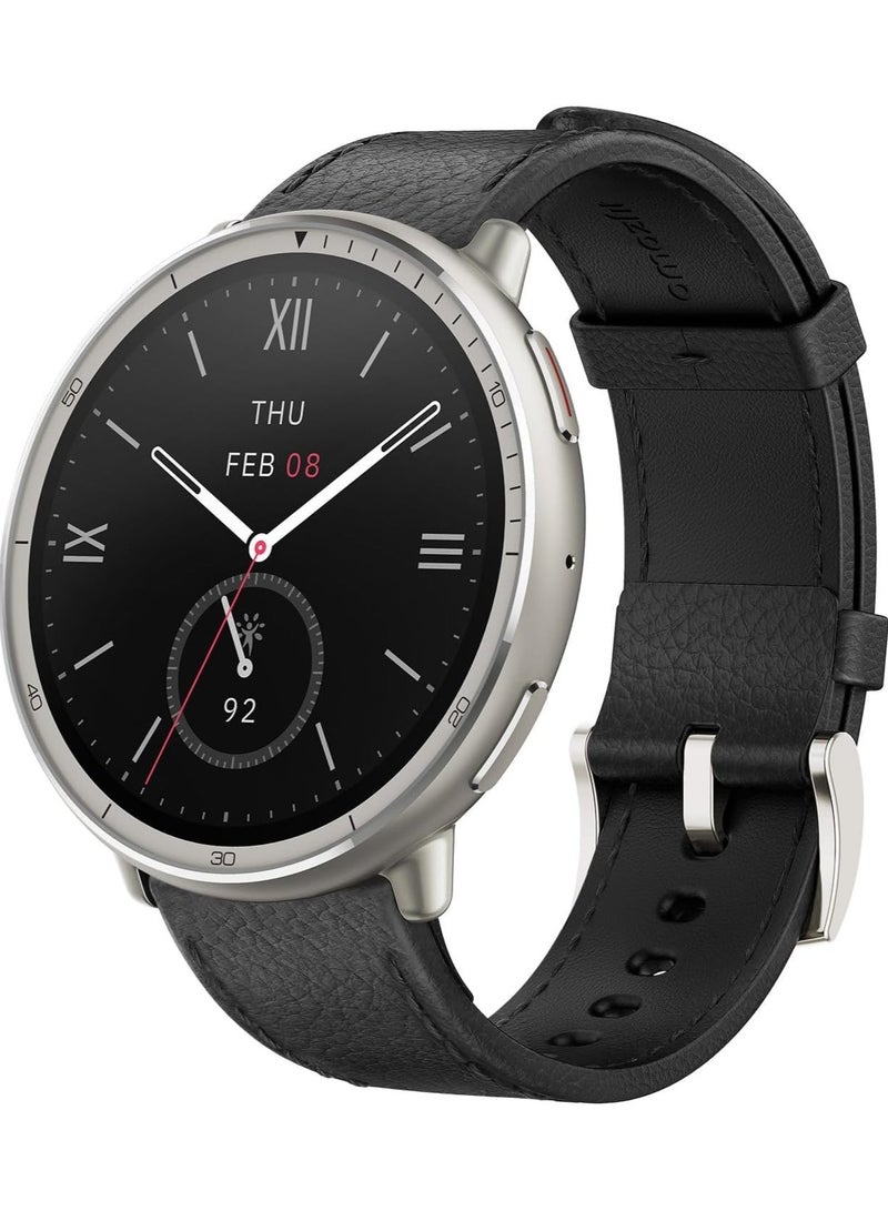 REBENUO Active 2 premium version Smart Watch 44mm, 10 Day Battery, Fitness Tracker, Sleep Monitor, GPS Maps, 160+ Sport Modes,Water Resistant, Black Leather Premium Strap, With 2 straps leather & normal - Image 1