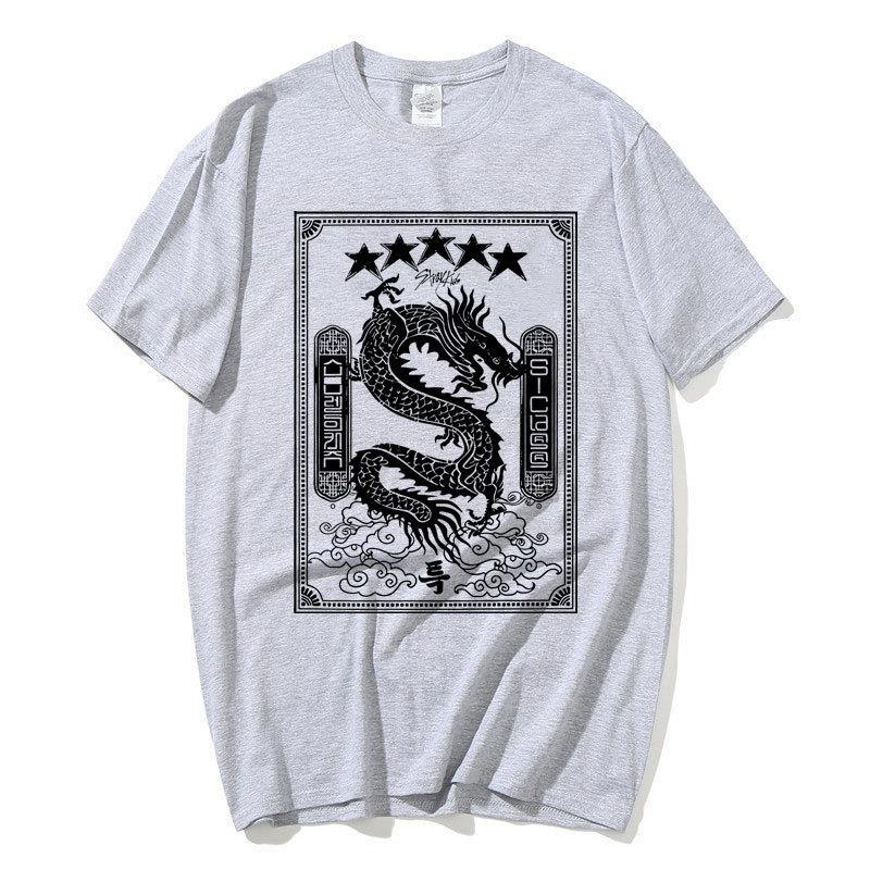 Aid combination stray kids around Harajuku printed fashion mens and womens T-shirt jacket short sleeve in stock wholesale Grey 1  - Image 1