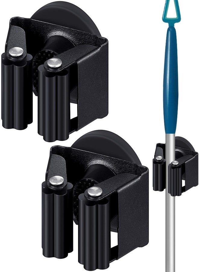 Vercraft 2 Pcs Magnetic Mop Broom Holder Movable Magnetic Broom Holder Rack, Anti Slip Wall Mounted Utility for Cleaning Tools, Garage, Kitchen, Laundry, Garden (Black) - Image 1