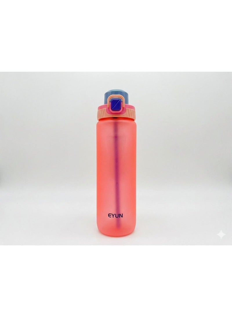 EYUN 1000ml Frosted Water Bottle with Straw – Leakproof Reusable Sports Bottle with Carry Strap for School, Gym & Travel-Dark Pink - Image 1
