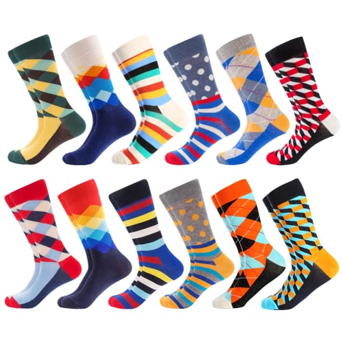 BONANGEL Mens Dress Socks Fun Funny Novelty Colorful Crazy Crew Dress Socks For Men 8-12 - Image 1