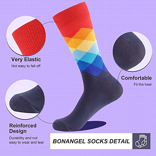 BONANGEL Mens Dress Socks Fun Funny Novelty Colorful Crazy Crew Dress Socks For Men 8-12 - Image 3