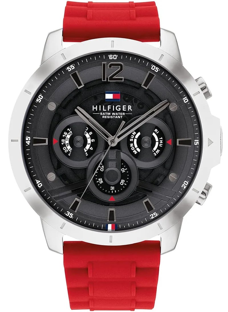 تومي هيلفيغر ساعة تومي هيلفيغر للرجال 1710490 أنالوج بسوار سيليكون، أحمر - Image 1