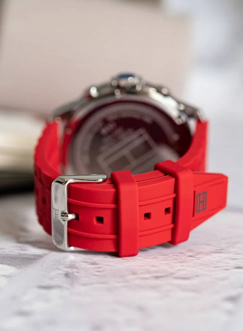 تومي هيلفيغر ساعة تومي هيلفيغر للرجال 1710490 أنالوج بسوار سيليكون، أحمر - Image 4