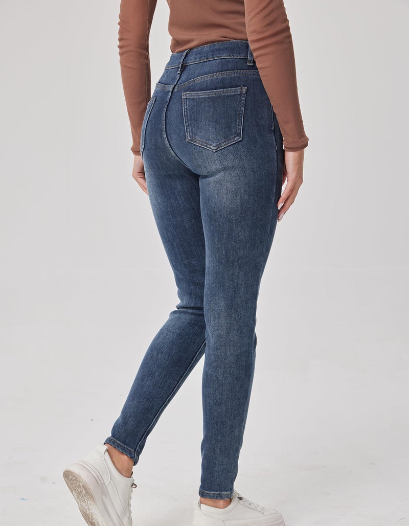 heipeiwa Women's Fleece Lined Jeans Thermal Winter Denim Jeans Stretch Warm Flannel Lined Skinny Jeans - Image 3