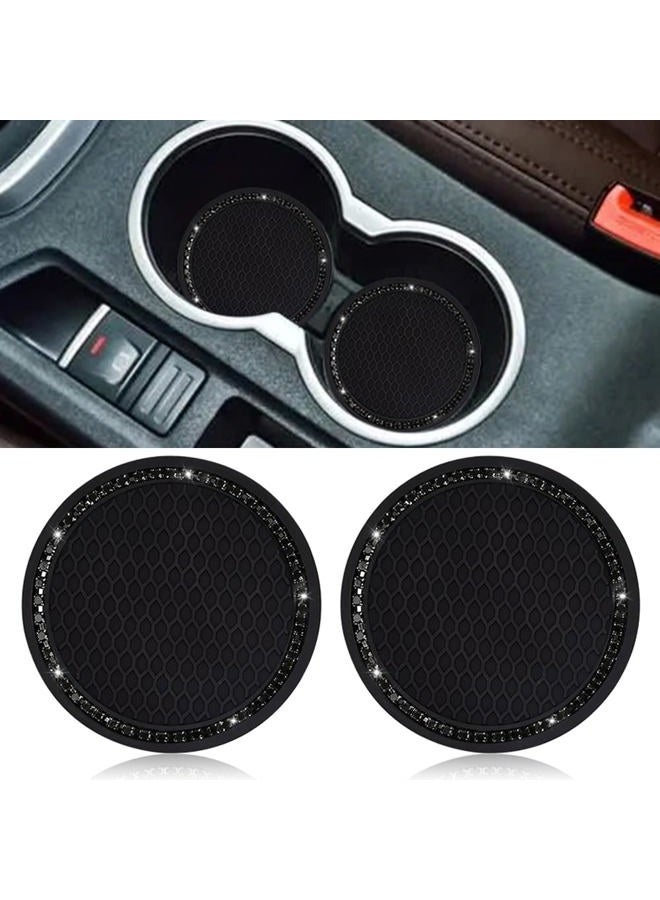 SUNCARACCL Car Cup Holder Coaster,2 Pack Universal Vehicle Bling Cup Holder Insert Coaster(2.75" Diameter),Crystal Rhinestone Car Interior Accessories（Black with Black Diamond） - Image 1