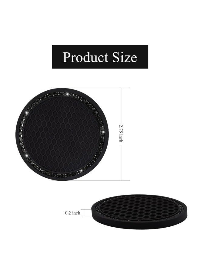 SUNCARACCL Car Cup Holder Coaster,2 Pack Universal Vehicle Bling Cup Holder Insert Coaster(2.75" Diameter),Crystal Rhinestone Car Interior Accessories（Black with Black Diamond） - Image 2