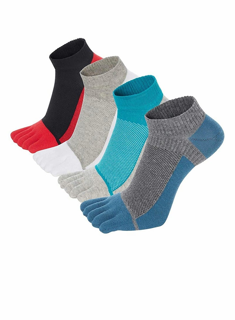 Excefore Men's Toe Socks Crew Cotton Five Fingers Socks Low Cut Running Athletic Socks 4 Pairs Size 7-11 - Image 1