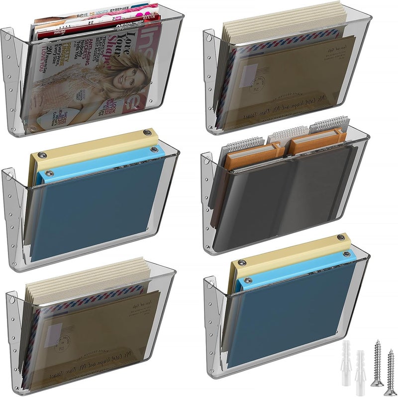 MaxGear Acrylic Single Pocket, Acrylic Wall File Organizer 6 Pockets Hanging File Holder Clear Wall Mounted Mail Organizer Holders for School, Office and Home, Smoke Color, 13x4x7 inches - Image 1