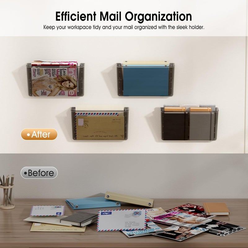 MaxGear Acrylic Single Pocket, Acrylic Wall File Organizer 6 Pockets Hanging File Holder Clear Wall Mounted Mail Organizer Holders for School, Office and Home, Smoke Color, 13x4x7 inches - Image 4