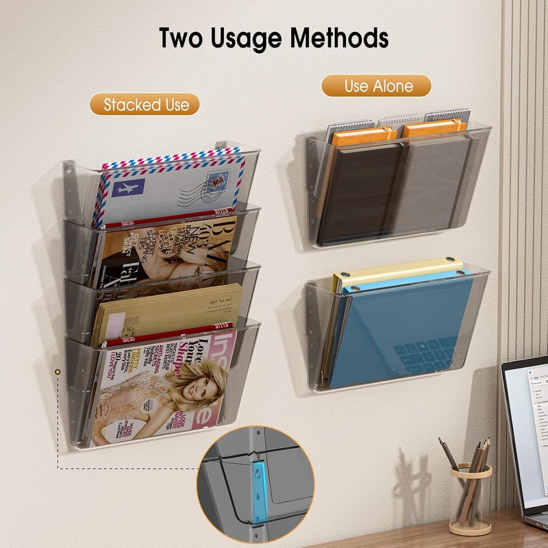 MaxGear Acrylic Single Pocket, Acrylic Wall File Organizer 6 Pockets Hanging File Holder Clear Wall Mounted Mail Organizer Holders for School, Office and Home, Smoke Color, 13x4x7 inches - Image 2