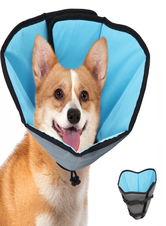 ipetstation Soft Dog Cone Collar After Surgery: Long Alternative Comfortable Comfy Fabric Recovery Shame Elizabethan Stop Licking Small Medium Large Dogs (Blue, L) - Image 1