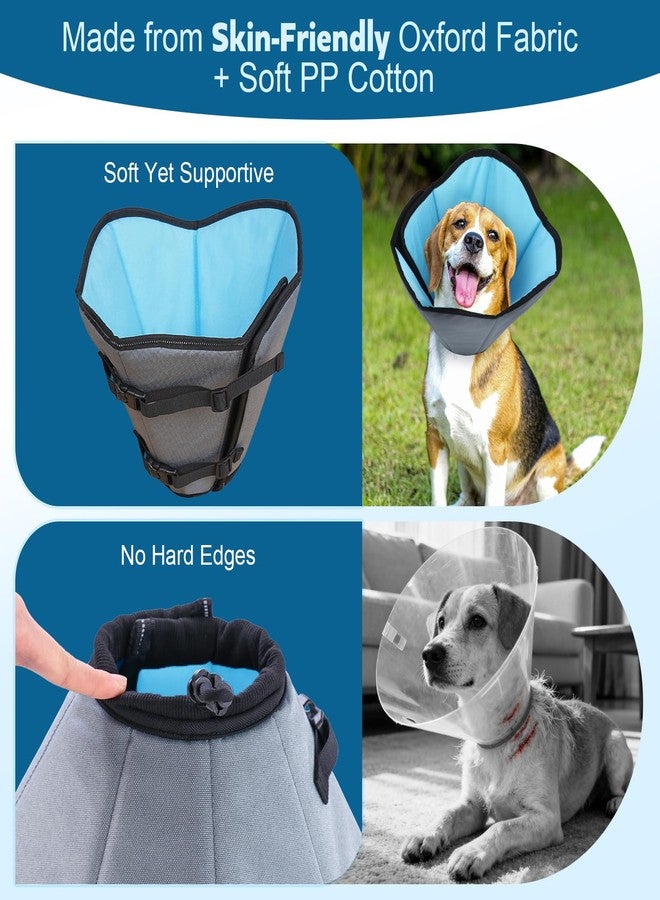 ipetstation Soft Dog Cone Collar After Surgery: Long Alternative Comfortable Comfy Fabric Recovery Shame Elizabethan Stop Licking Small Medium Large Dogs (Blue, L) - Image 2