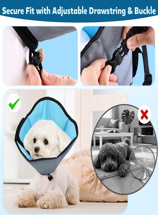 ipetstation Soft Dog Cone Collar After Surgery: Long Alternative Comfortable Comfy Fabric Recovery Shame Elizabethan Stop Licking Small Medium Large Dogs (Blue, L) - Image 3